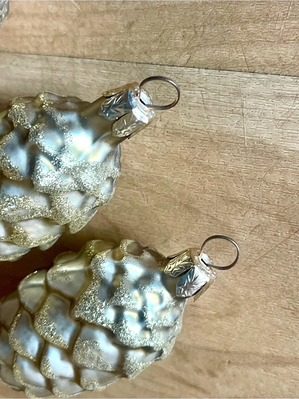 Vintage Pinecone Christmas Ornament Gold Glitter 3.25  Cottagecore Holiday